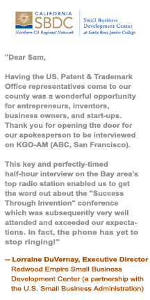 client testimonial from Sawyer Center, CA SBDC Center for Sam Jernigan and Renaissance Consultations